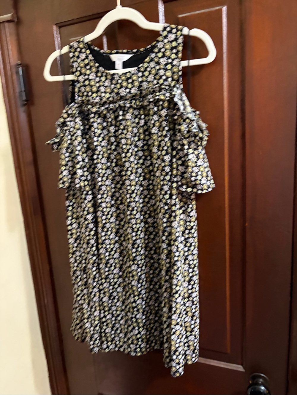 LC Lauren Conrad Black Floral Cold-Shoulder Dress with Yellow Accents